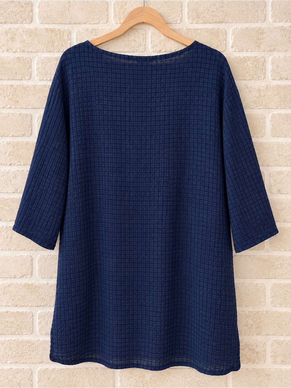 Linnea 100% Linen Navy Textured Oversized Lagenlook Tunic Top Made USA L - Picture 3 of 5